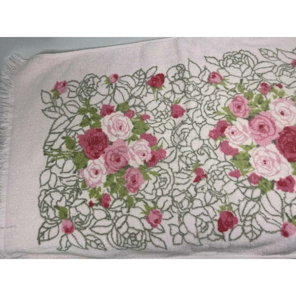 Vintage Lady Pepperell Hand Towel Pink Roses Floral 27” x 15” EUC Cotton MCM